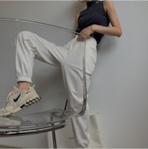 (Cle) Alisa.Sonya Sporty Pants Casual Elastic Waist Women Loose Straight Thick Cotton Causal Fashion CHIC Trousers for Sports