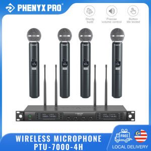 Phenyx Pro PTU-7000A Ｗireless Ｍicrophone System 4-Channels Professional Handheld Dynamic Microphones Auto Scan for Stage Live Show Worship Wedding Church