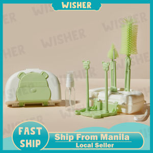 8 in 1 Baby Silicone Portable Bottle Brush Set Baby Cleaning Brush Travel Size Drainer Stand