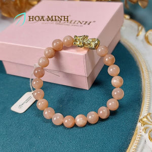 Vòng tay đá Sunstone Mặt Trời (có sớ vân đá tự nhiên) size hạt 8 li phối charm xi vàng tỳ hưu nhỏ phong thủy tài lộc cát tường | Hoa Minh Gem