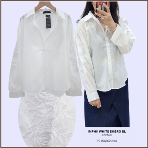 Kemeja Lengan Panjang Wanita Murah (IMPHK White Embro Bl)