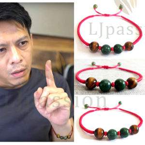 Gelang Ariel Batu Tiger Eye Agate Hijau Tali Merah Lucky Knot