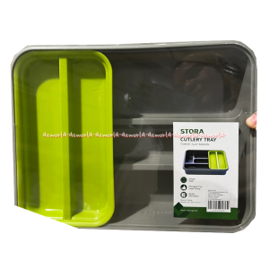 Stora Cuttery Tray Lunch Box Kotak Makan Dengan Nampan Tatakan Saji Hijau Praktis Mudah Dibersihkan