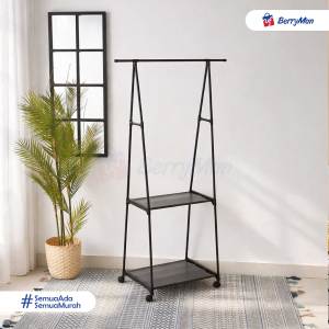 RAK YUMI TRIANGLE GANTUNGAN BAJU MINIMALIS Serbaguna 2 Tingkat Dengan 4 Roda Stand Hanger Modern