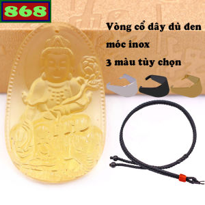 Mặt Phật Phổ hiền pha lê vàng kèm vòng cổ dây da đen mặt Phật bản mệnh mặt dây chuyền Phật mặt Phật thủy tinh