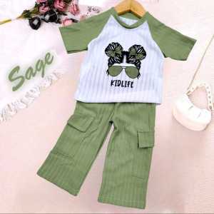 SETELAN CARGO ANAK PEREMPUAN BAHAN KNITH UNTUK USIA 1-10 TAHUN