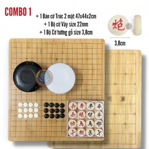 Combo Bàn Cờ Gỗ Trúc 2 Mặt + Bộ Cờ Tướng Gỗ 3.8cm Và Cờ Vây 361 quân Giải Trí Đa Năng