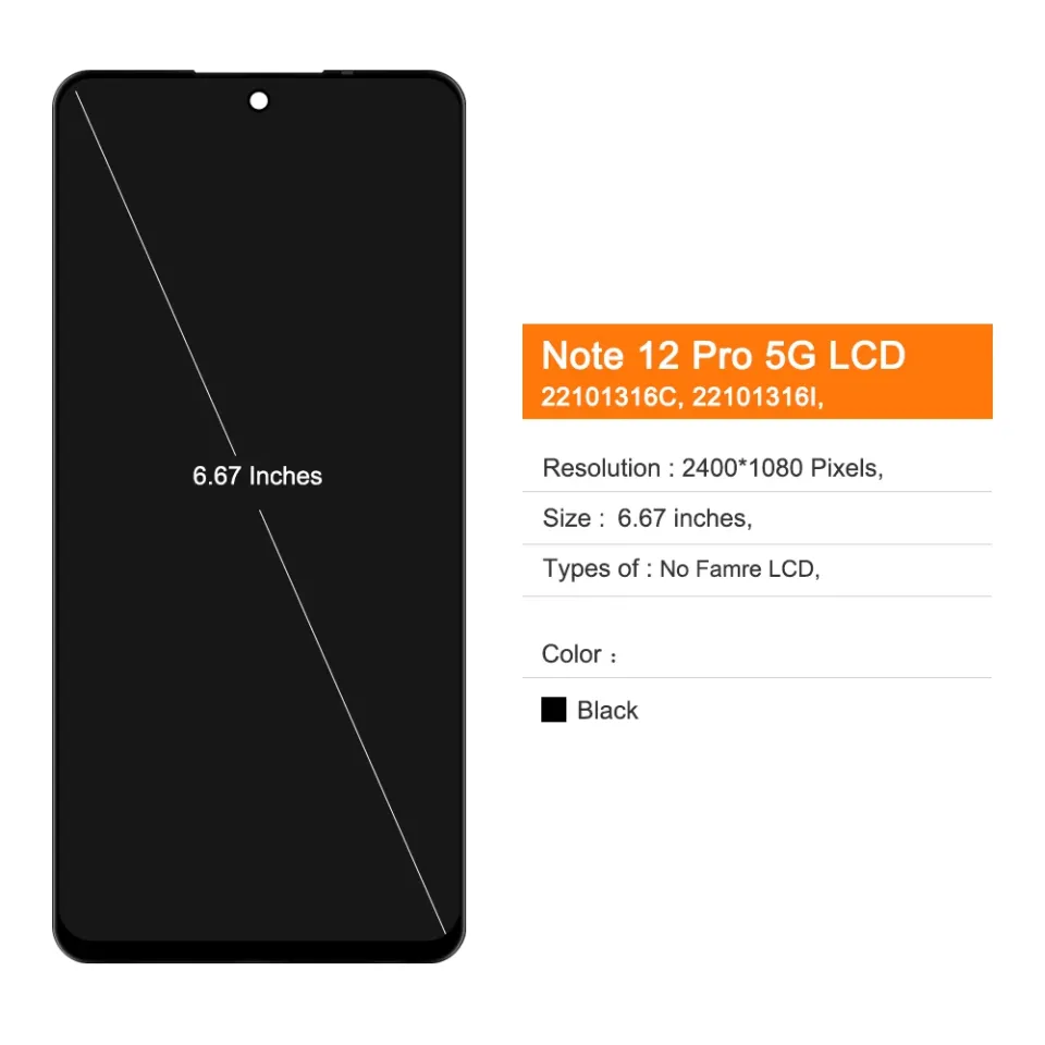 Écran LCD De Remplacement Pour Xiaomi Redmi Note 12 Pro 5G - Numériseur Avec Cadre, Couleur Noire