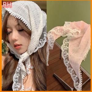 🔥🔥🔥ranghe ผ้าพันคอสามเหลี่ยมลายดอกไม้ลูกไม้สไตล์ฝรั่งเศสผ้าพันคอผ้าไหมโลลิต้าผ้าโพกศีรษะผ้าโพกศีรษะเครื่องประดับผมแฟชั่นของผู้หญิง