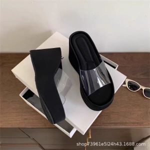 [Free Shipping] Thick-Soled Slippers For Women Suitable For Outdoor Wear Designed For Wide Feet White Transparent With A Raised Heel And Easy To Slip On