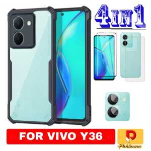 [4IN1] Case Armor Shockproof Transparent Vivo Y36 4G / Y36 5G / Y35 Casing Black Edge Anti Crack
