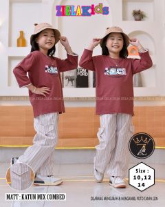 Baju setelan celana salur anak perempuan Mickey Mouse ZIELA KIDS terbaru untuk usia 4 tahun sampai 13 tahun REALPICT COD bahan cotton combad 20s