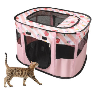 Foldable Pet Kennel Pet Playpen Portable Dog Cage Portable Cat Cage For Small Dogs And Cats Dog And Cat Maternity Room Indoor/Outdoor Pop Up Pet Tent Playpen (Pink)