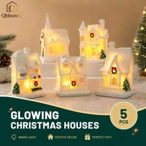 LED Glowing Xmas Small House Ornament Mini Desktop Decor Gifts For Kids Girls Home Office New Year Navidad Decor
