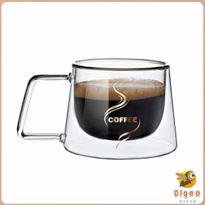 Digeo 200ml Double Layer Glass With Handle Heat-Resistant Coffee Glass Mug Double Layer Tea Cup