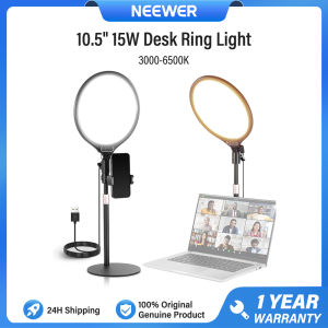 NEEWER Basics 10.5" Desk Ring Light with Stand/Phone Holder/Timer 3000-6500K Full Screen 15W LED Selfie Panel Lighting for iPhone Recording Streaming Makeup Laptop Webcam Video Conference Zoom R10