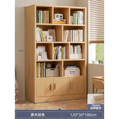 Solid Wood Bookshelf and Storage Shelf Floor Simple Cabinet Wall Living Room Multi-Layer Locker Student Storage Household Bookcase