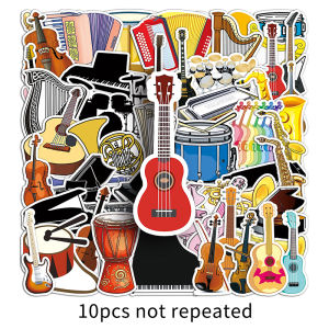 50PCS Cartoon Musical Instrument Sticker Art Style Musical Instruments Graffiti Decorative Piano Guitar Waterproof Self-Adhesive Sticker