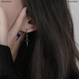 [COD] WEICHENG 1Pair Gothic Punk Style Alloy Drop Earrings Black Color Stars Cross Simple Fashion Ear Stud For Women Men Rock Jewelry