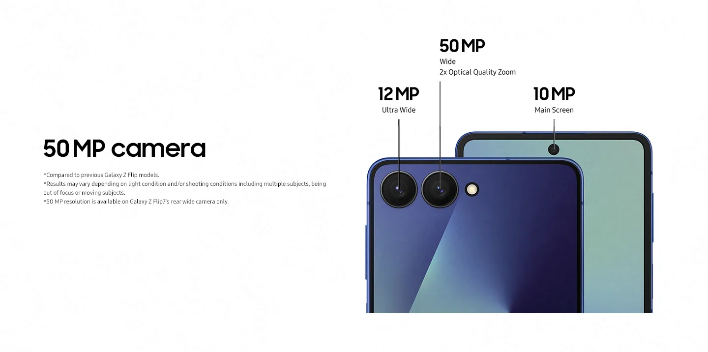 50 MP camera for selfies Enjoy sharper, more vibrant selfies on the expanded FlexWindow. Whether it’s a quick snap on the go or an everyday portrait you want to share instantly, the 50 MP high-resolution camera and ProVisual Engine work together to capture fine textures and natural skin tones with ease. With the larger display, framing and previewing your shot feels effortless — and with AI-powered custom filters, you can add subtle adjustments and personal touches to make each photo uniquely yours.
