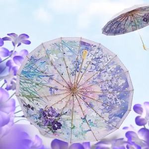 New Hot Sale 70% off 16 Oil painting umbrella with solid wood handle and colored coating customizable with printing logo Umbrella dropshipping