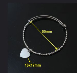 20Pcs Lot Inside 65mm Diameter Bangle With Heart and Round Disc Charms Fashion Bracelet Jewelry