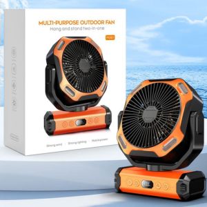 พัดลม Camping Fan พัดลมตั้งโต๊ะแบบพกพา พร้อมไฟ LED ใช้กางเต็นท์ เดินป่า และปิกนิก