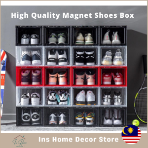Premium Quality Front Drop Stackable Hard Case Magnet Shoe Sneakers Cabinet Storage Box Organizer Case Multipurpose Shoes Box Kotak Simpanan Kabinet Almari Kasut (InsHome) (IHSB001)