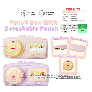 Cute Bear Pencil Box With Detachable Pouch Multi Function Stationery Case