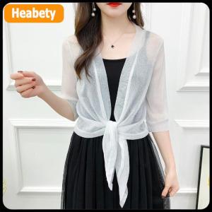 【2-3 days delivery】 Stylish Jacket Cardigan Half Sleeve Front Lace-up Coat Ladies Thin Sunscreen Short Jacket