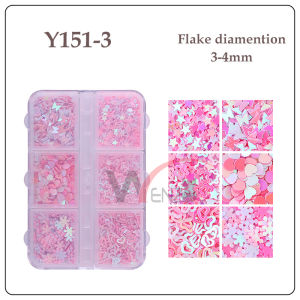 Wenz 6 Petak Serpihan Gliter Laser Campuran Warna Kuku | 6 Grid Colorful Mixed Laser Glitter Flakes for Nails