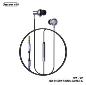 Remax RM-730 Wired Earphone Music Call Metal Braided Nylon Wired Headphone Magnetism 120cm 1.2m Length Remax Earphones