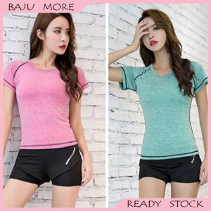 Women Yoga T Shirt Fitness Sports Slim Clothes Mesh Sportswear Gym Tops Quick Dry Baju Senaman (SS 001)