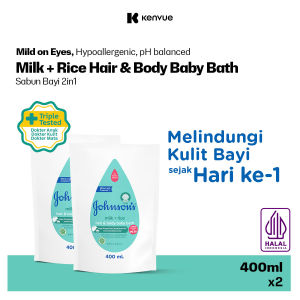 [Paket isi 2] JOHNSONS Milk + Rice Hair & Body Baby Bath 2in1 Refill 400ml