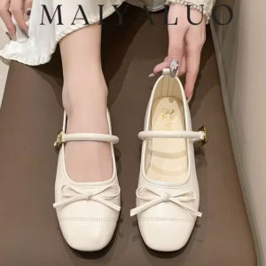 Mary Jane Flat Shoes Women Vintage Style Soft Sole with Bow Accent