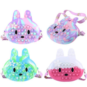 pop it🌈 sling shoulder bag Rabbit Kitty Pop it fidget toy with simple dimple Fidget Toys Coin Purse Wallet for kids girls 2 – 6 Years Sale