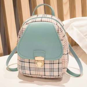 JOANNA BAG #2023 KOREAN PU LEATHER FASHION MINI PLAID BACKPACK WITH BLACK FLAP AND GOLD CLASP FOR WOMENS