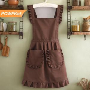 【PCWFKef】 1 cái phong cách thời trang Hàn Quốc tạp dề công chúa tạp dề vải không thấm nước ăn tạp dề với túi Polyester Tạp dề cho phụ nữ