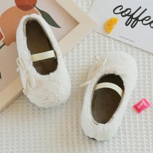 SHUNAICHI Slip On Shoes Girl Kids Velvet Furry Toddler Girls Shoes Cute Bowtie Princess Holiday Party Shoes Nice Children Footwear F10203