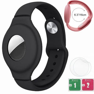 Waterproof AirTag Bracelet for Kids Wristband for Air Tag Hidden Silicon Holder for Toddler Child Elder GPS Tracking Tagging Watch Band (Pink Green)