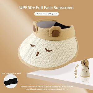 Hobibear UPF50 + Mũ Lưỡi Trai bảo vệ khỏi ánh mặt trời trẻ em với khuôn mặt hoạt hình dễ thương chất liệu rơm thoáng khí băng co giãn có thể điều chỉnh cho các hoạt động ngoài trời