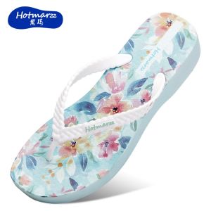 Hotmarzz Womens slope heel flip flops PVC high heels Non-Slip  beach shoes for wearing Fashionable slippers  HM7146