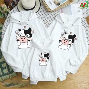 [sĩ] Áo BÒ SỮA HOODIE gia đình -đôi cặp phom rông chất đẹp đủ size