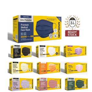 Neutrovis Premium Adult Medical Face Mask Pink/Purple/Orange/Yellow/Sky Blue/Black/White/Denim Blue/Hunter Green/Grey [50Pcs]