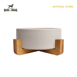 Bark & Spark Ceramic Pet Bowl with Bamboo Stand – Elevated Non-Slip Microwave & Dishwasher Safe