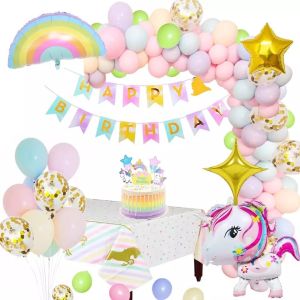 (SG SELLER) Unicorn Birthday Party Set Unicorn Themed Pastel Balloons Air Pump Foil Number Balloons