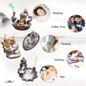 IRONBOX Ceramic Backflow Incense Burner Free 50PCS incense cones Lotus Incense Sticks Sandalwood Incense Burner Ceramic censer holder Waterfall Censer Home Fragrance 瀑布倒流香炉