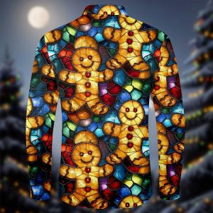 ZEEMIN Christmas Shirts For Men Christmas Gingerbread Print Casual Mens Shirt Long Sleeve Festival Party Women Clothing Oversized Tops