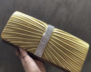 HOLILA Pleated Satin Crystal Clutch Bag Diamond Rhinestone Evening Bag Prom Bridal Purse Handbag #13106