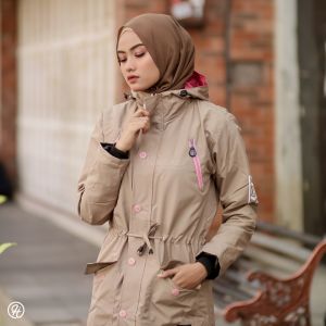 HIJACKET MONTIX TERACOTTA | Jaket Muslimah Panjang - Bahan POLYFIBER Parachute| Jaket Parka Wanita Anti Air dan Angin | Mantel Musim DIngin